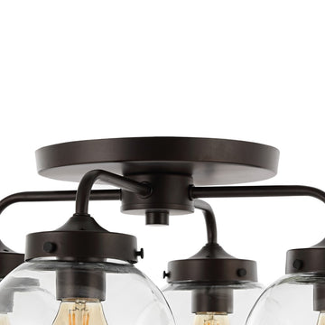 Piper 18" Farmhouse Rustic Iron/Glass LED Semi Flush Mount - JONATHAN Y